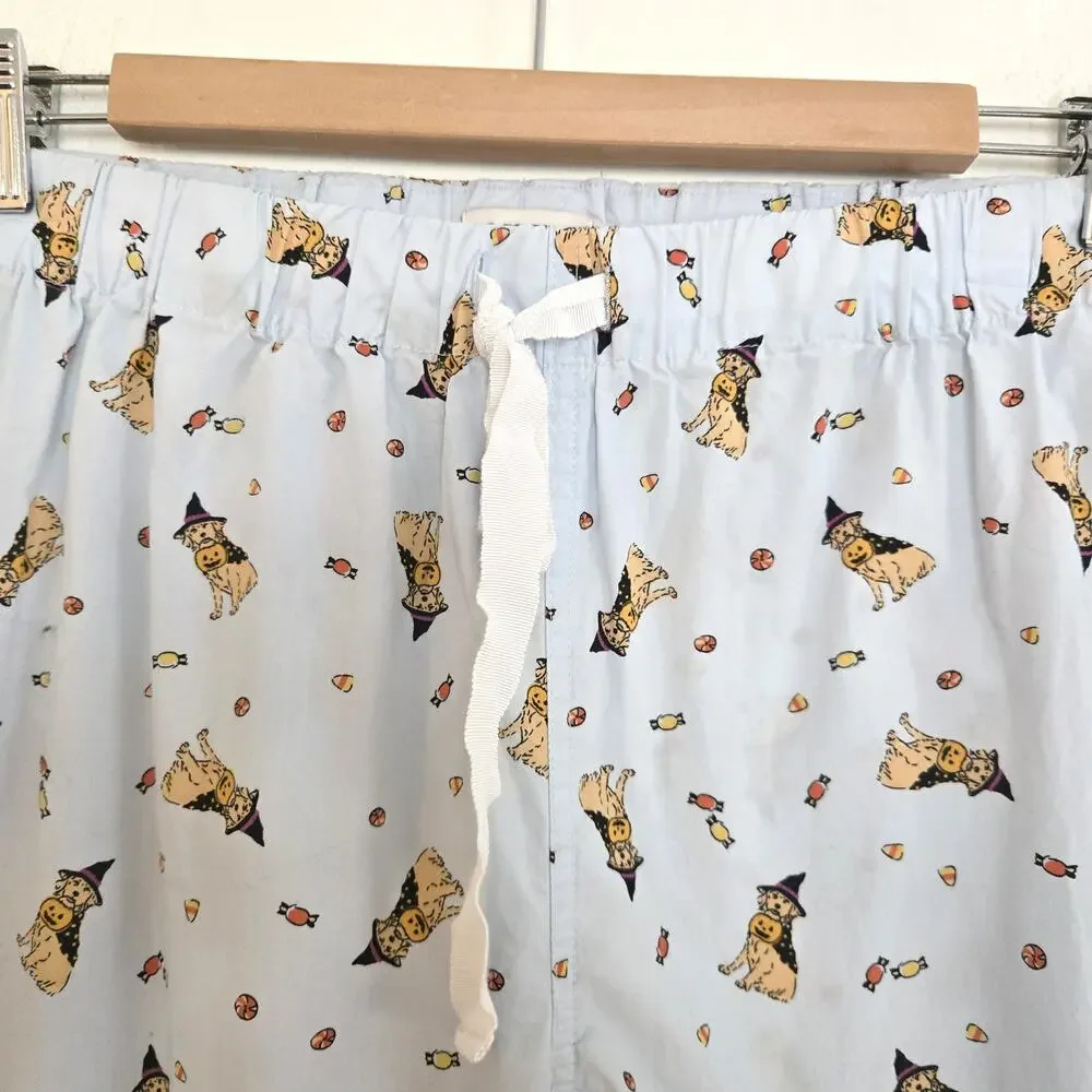 Light Blue Halloween Dog Print Golden Retriever J.Crew Pajama Capri Pants M